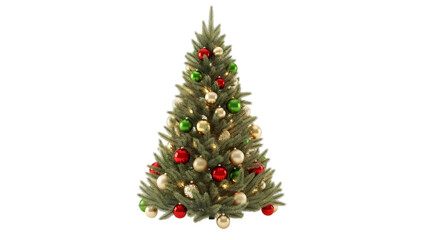 Christmas tree isolated on transparent background with ornaments