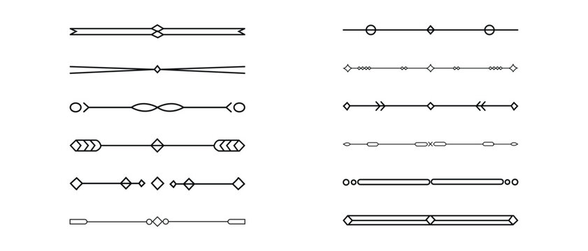 Text divider. geometric line divider set.  hand drawn vector line border. Line separators.  Ornaments and Page Divider Lines Vector. Doodle design. Vector illustration