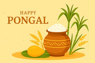Happy pongal harvest festival celebration with traditional elements