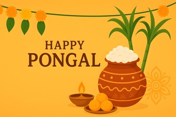 Happy pongal festival celebration greeting card