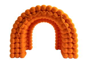 Arched structure made of interconnected spherical orange objects
