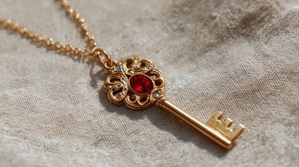 Ornate gold key necklace pendant