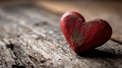 Vintage red heart on weathered wood