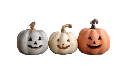 Spooky Halloween jack o lantern pumpkin with an evil orange smile and scary face isolated for autumn holiday decoration