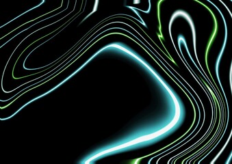 Abstract neon flowing lines on black background 