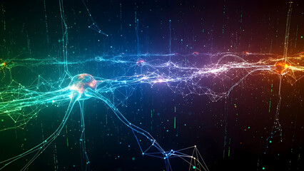 Vibrant neural network connections in futuristic digital landscape