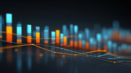 Abstract Data Visualization with Colorful Bar Graphs and Line Charts Representing Financial Trends and Insights
