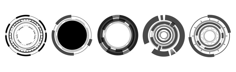 Vector set sci fi frame modern user interface element. Technology abstract HUD futuristic. Set of hud circles with circuit board. 