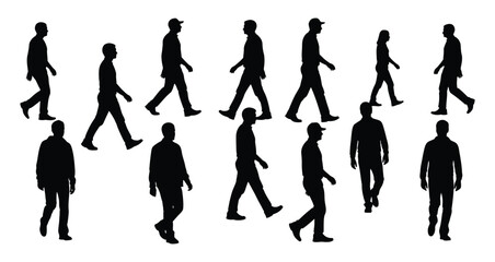 Silhouette of multiple people walking in different directions