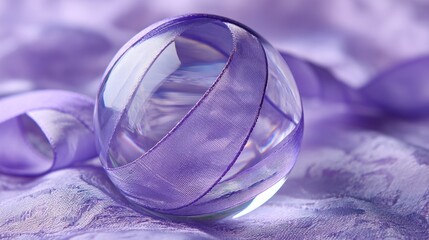 Purple ribbon wrapped glass sphere