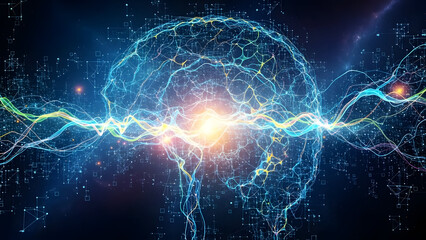 Vibrant digital brain with glowing neural connections and bright light