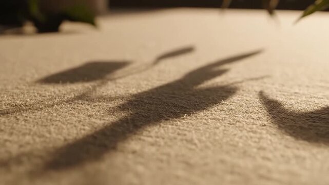 Shadows of plants on sandy surface under warm sunlight