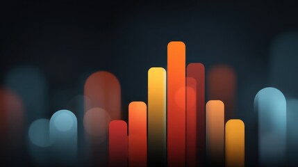 Colorful Abstract Bar Graphs on a Dark Background Representing Data Visualization and Business Analytics Concepts with Bokeh Effects