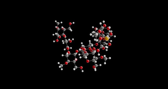 Hydroxypropyl distarch phosphate molecule, rotating 3D model of e1442, looped video on a black background
