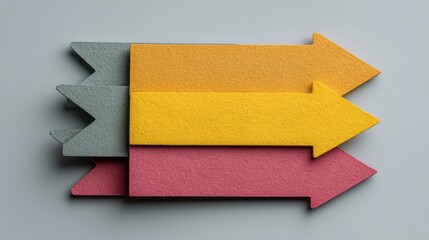 Colorful Arrow Shapes in Gray, Yellow, and Pink Arranged on a Neutral Background for Creative Design or Marketing Concepts