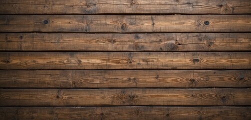 Obraz premium Natural Dark Brown Wooden Plank Wall with Horizontal Arrangement and Textured Surface