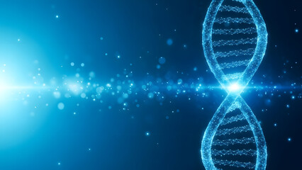 Dna molecule with blue glow in the dark space