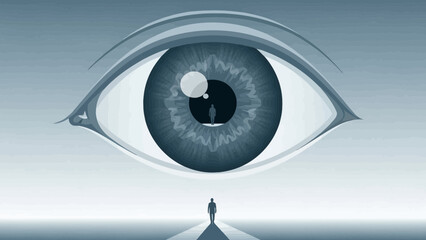 Man standing in front of giant eye with inner vision