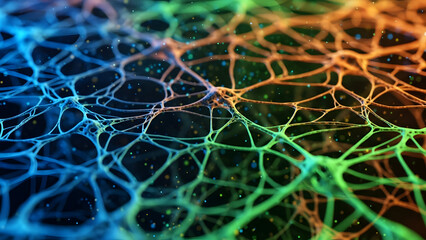 Vibrant neural network with colorful connections and glowing nodes
