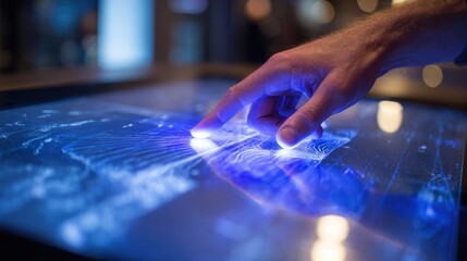 Interactive Touch Screen Display with Illuminated Points and Digital Graphics in a Modern Educational Setting