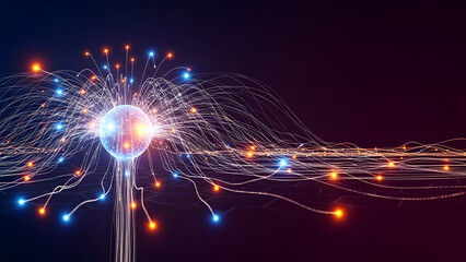 Vibrant glowing network connections radiating from central sphere