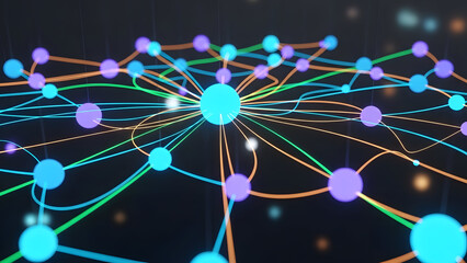 Vibrant network connections with glowing nodes and dynamic lines