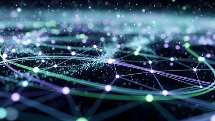 Vibrant network connections with glowing nodes and lines in space