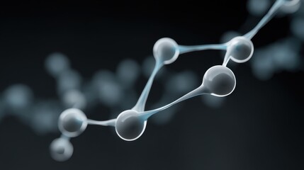 Abstract depiction of molecular structure with interconnected spheres representing atoms, highlighting science, technology, and innovation in research environments.