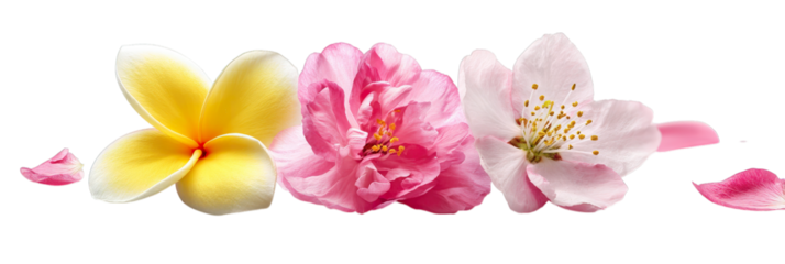 Floral Trio: A vibrant array of diverse flowers captivates, offering a stunning display of color and form, exuding freshness and natural beauty.