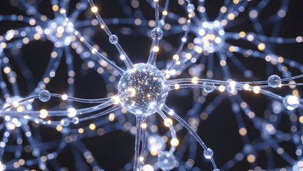 Glowing neural network connections with bright nodes and wires