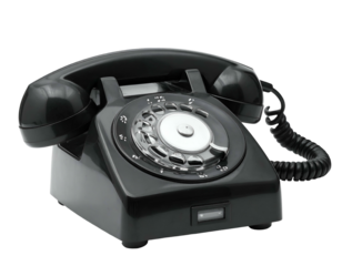 Vintage black rotary dial telephone with coiled cord