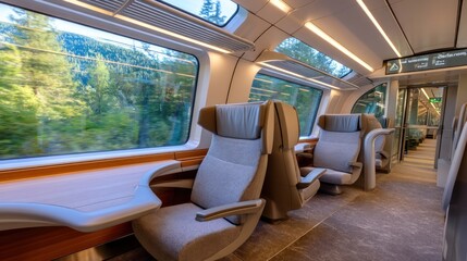 Modern train interior with comfortable seats
