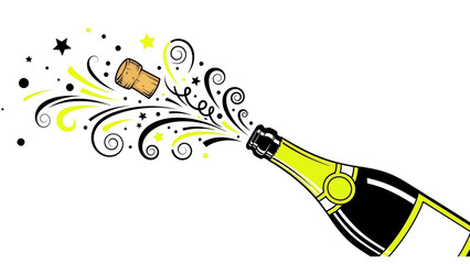 Champagne bottle popping with celebratory confetti and stars © Thamseer
