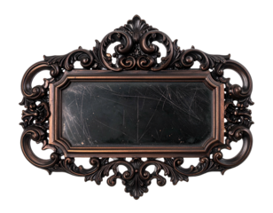 Ornate, antique framed slate with heavy scratches and decay