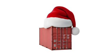 red container with santa hat, isolated on transparent background PNG