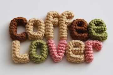 Cozy Handmade Crochet Typography Spelling Coffe Lover On Neutral Background (JPG 300DPI 10800×7200)