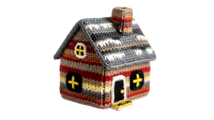 Knitted house isolated on white transparent background PNG
