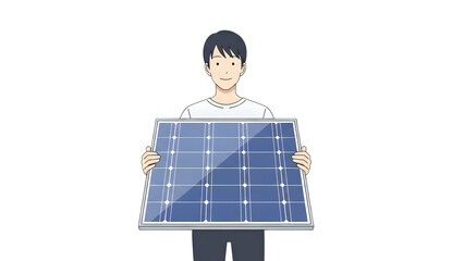 young man holding a solar panel, isolated on transparent background PNG
