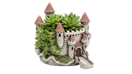 medieval castle with succulent plants, isolated on tranparent background PNG