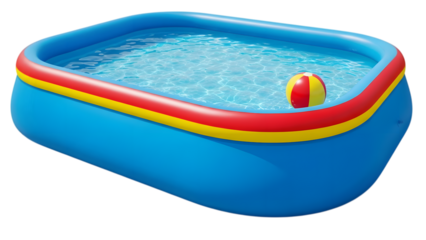 family-sized inflatable swimming pool with ball, isolated on tranparent background PNG