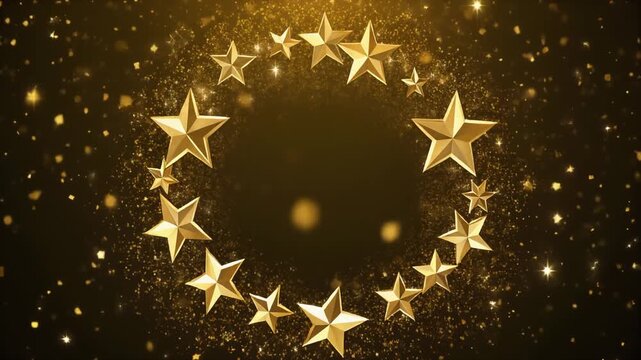 Golden Stars Garland on a Dark Sparkling Background, Festive Celebration and Award Ceremony Concept