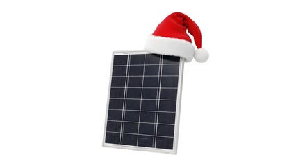 solar panel with santa hat, isolated on transparent background PNG