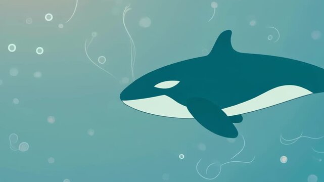 Cartoon Orca Killer Whale Partially Visible with Bubbles in Light Blue Water