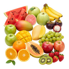 Assortment of fresh fruits isolated on transparent background