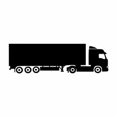vector silhouette of a container truck on a white background