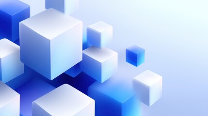 Obraz premium Abstract geometric composition featuring translucent cubes in varying sizes and shades of blue against a soft gradient background for design or artistic purposes.