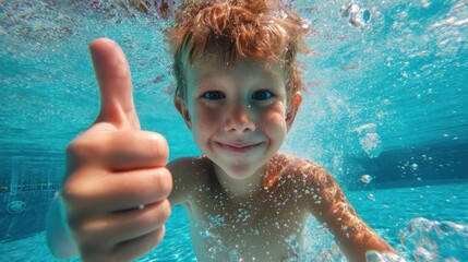 Child smiling underwater in pool