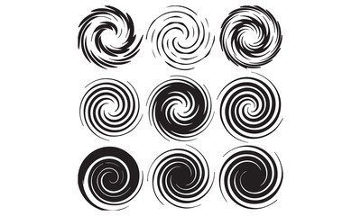 Black Spiral and Circle Design Collection – Abstract Swirl Patterns, Circular Motifs, Modern Vector Art