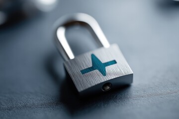 Symbolic macro image of medical data security concept with clean lock design and healthcare-themed color accent