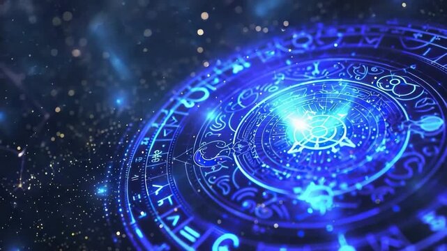 Abstract composition with zodiac circle in signs and symbols